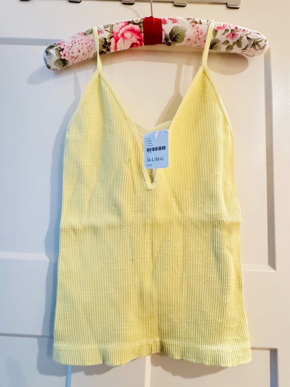 FP Movement by Free People Light Yellow Ribbed V-Neck top/cami